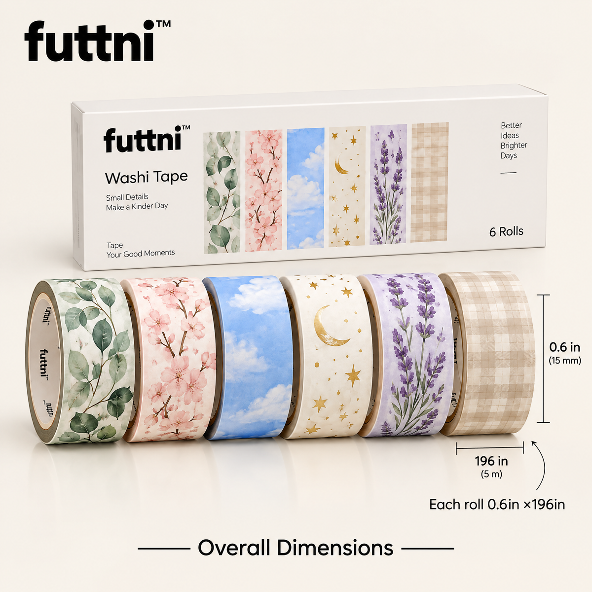 futtni™ Washi Tape Theme Set — size and presentation